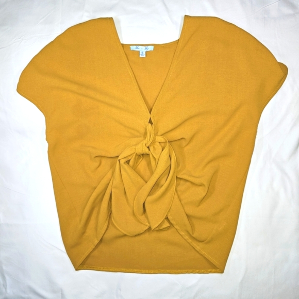 Gold Tie-front Top; She + Sky